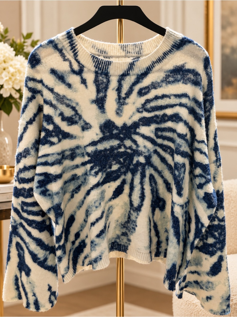 Coco + Jaimeson Blue Tie Dye Bell Sleeve Sweater Size M